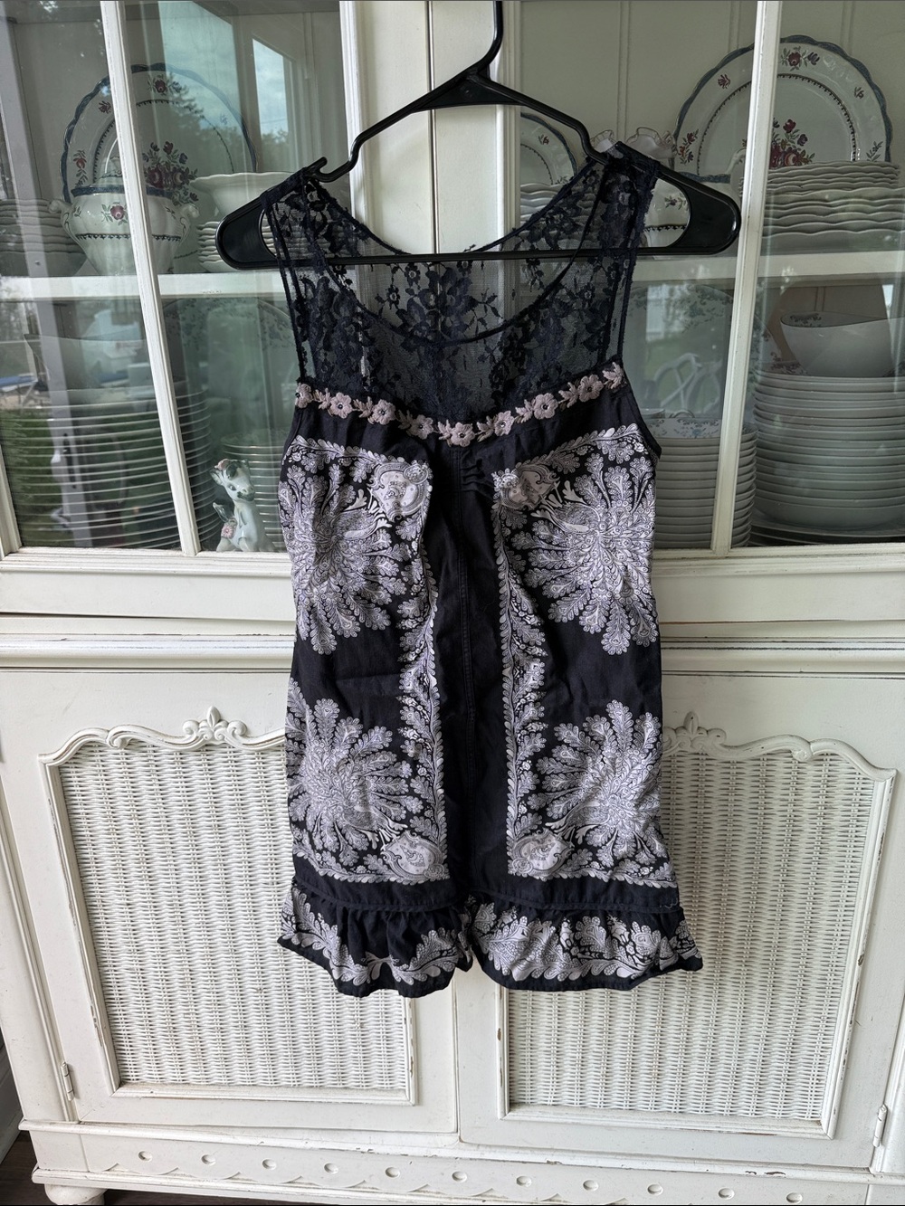 Free People Black Lace-Trim Embroidered Mini Dress